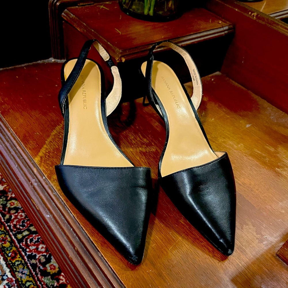 Black leather kitten heels by banana republic
